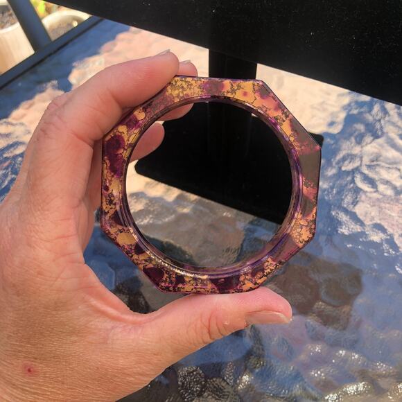 Vintage Women's Purple Gold Tortoiseshell Acrylic Lucite Bangle Bracelet - Picture 2 of 4